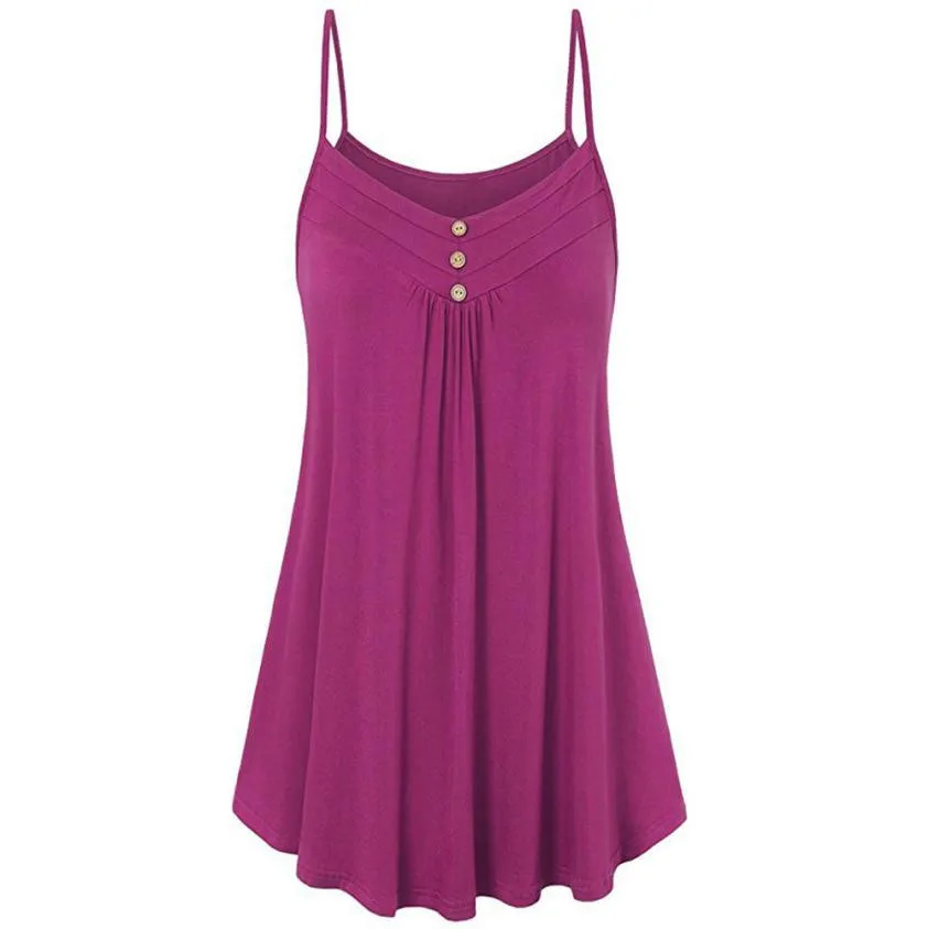 

Women Summer Loose Button V Neck Cami Tank Tops Vest Blouse summer tops for women 2018 debardeur femme top cropped for women
