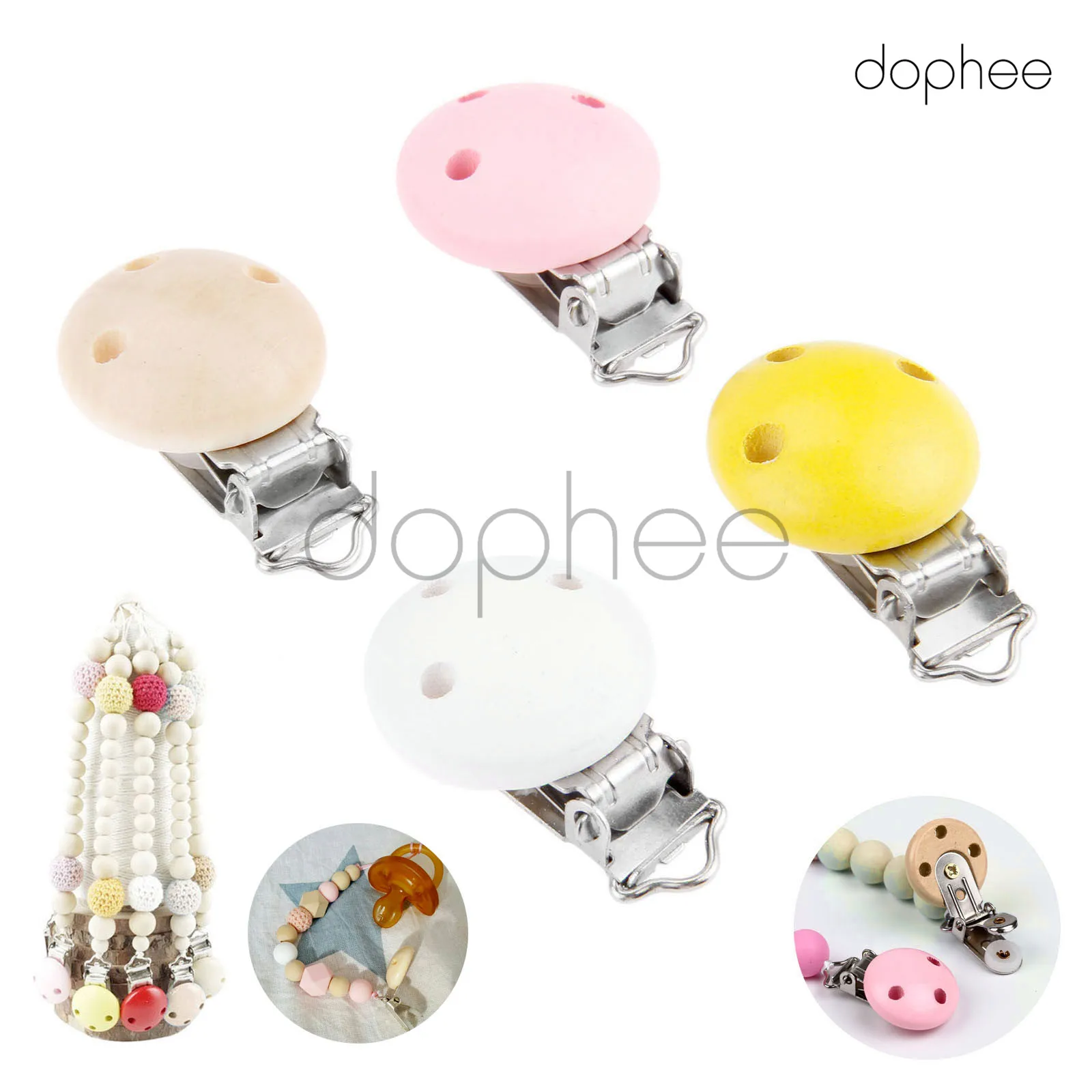 Dophee 10 шт. Multi-Цвет натуральные деревянные детские Pacifier клипы соска детской пустышки держатель Круглый ниппель застежками для ребенка прорезыватель-игрушка