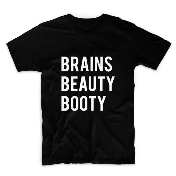 

Brains Beauty Booty Letters Print Women Tshirts Cotton Casual t Shirt For Lady Top Tee Hipster Tumblr Black H-18