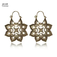 Tocona Винтаж Античная цвета: золотистый, серебристый костюм с цветочным принтом в виде лотоса и обруч, серьги, пирсинг в этническом стиле резная серьга Brincos для Для женщин ювелирные изделия 6497