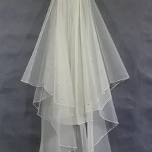 2 Слои цвета слоновой кости разбросанными Кристалл Свадебная фата нажатием Карандаш Край Фата