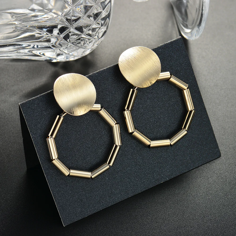 Viennois Gold Color Geometric Stud Earrings For women Metallic Copper Female Earrings For Party Wedding