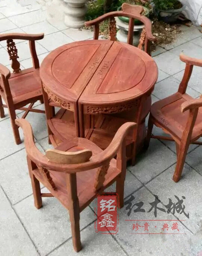 Mahogany furniture Burmese rosewood coffee table 5 piece set, large fruit rosewood leisure table chess table dining table solid Mahogany furniture Burmese rosewood coffee table 5 piece set, large fruit rosewood leisure table chess table dining table solid