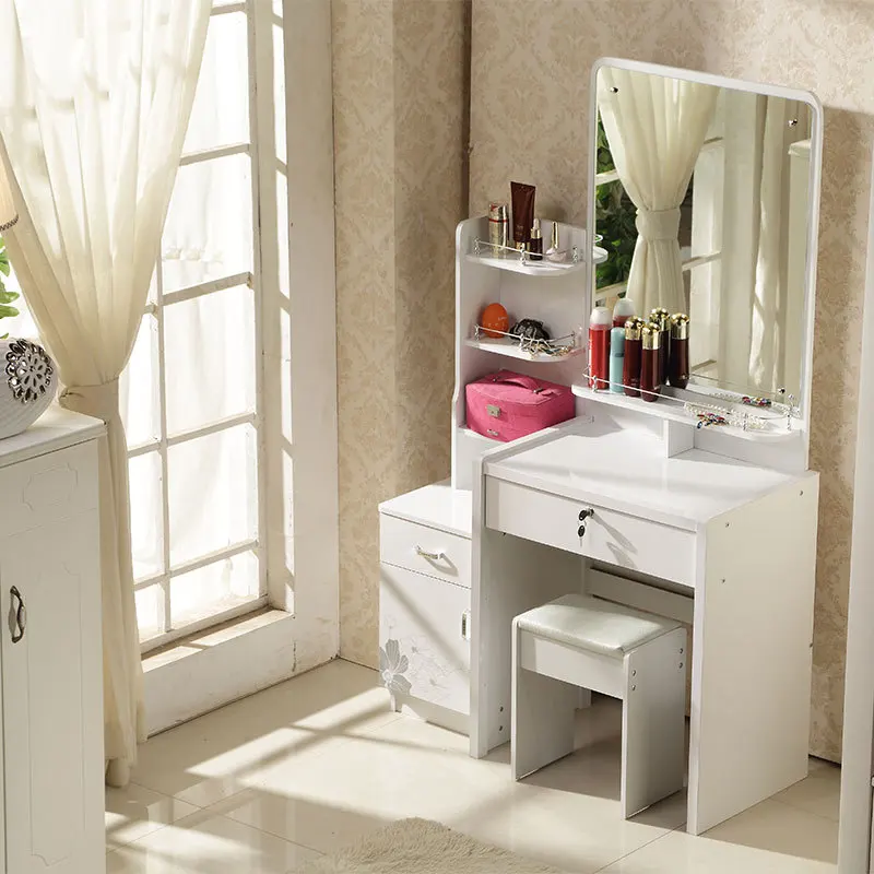 Estilo conciso dresser blanco marfil púrpura rosado de color tocador con espejo heces.jpg Tocador minimalista