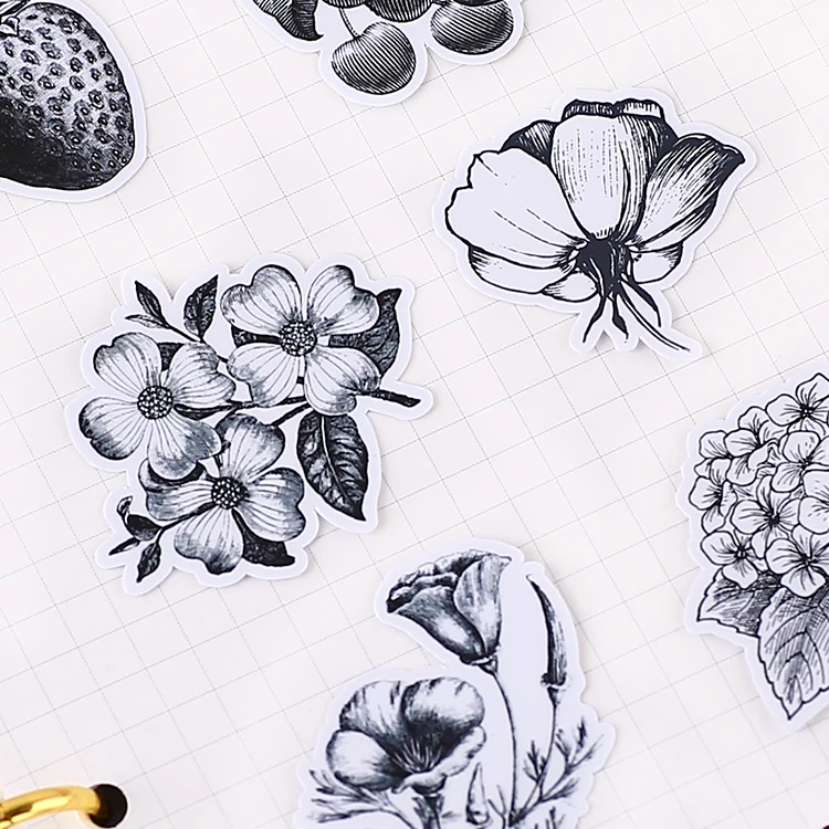 24pcs Creative Cute Self-Made Black And White Flowers Scrapbooking Stickers /decorative /DIY Craft Photo Albums 58pcs creative cute self made world travel various countries architecture diy craft photo albums waterproof scrapbooking