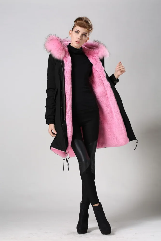 Women Mr Furs Real Natural Fox Fur Lining Overcoat Coat Jacket Parka with Genuine Fur Collar