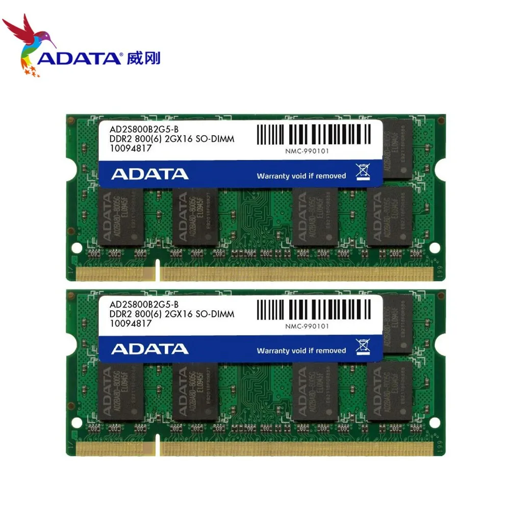 AData 4 Гб(2 шт. X2GB) SO-DIMM DDR2 2 Гб Оперативная память 800 МГц PC2-6400U 240PIN 1,8 V CL6 Тетрадь ноутбук