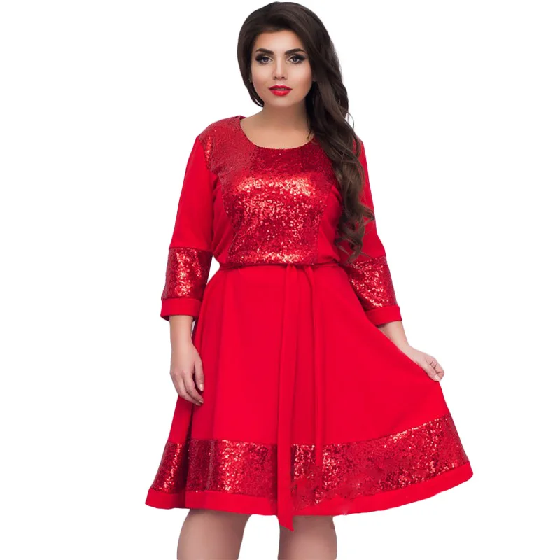 

fashionable elegant women Sequins dresses big sizes NEW 2018 plus size women clothing L-6xl dress casual o-neck dress