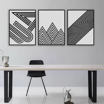 

Black White Modern Minimalist Geometric Shape Art Prints Poster Abstract Wall Picture Canvas Painting Living Room Home Decor