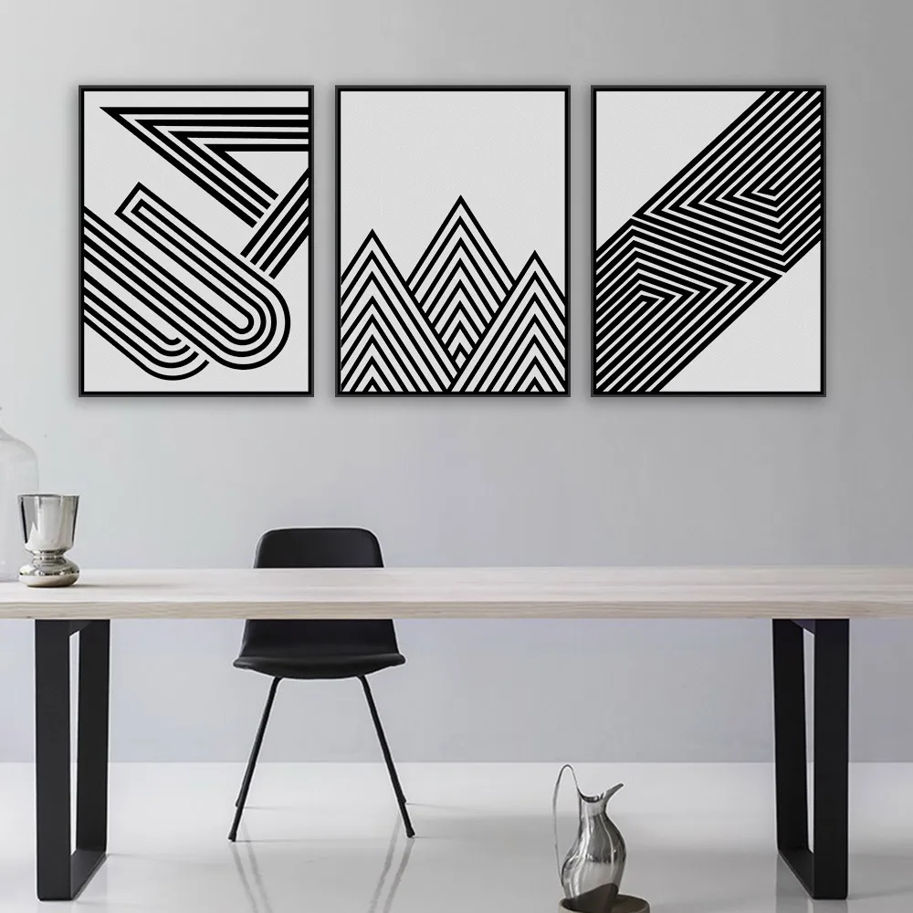 Hitam Putih Modern Minimalis Geometris Bentuk Seni Cetak Poster