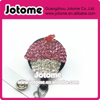 

Bling Cupcake on Swivel Alligator Clip ID Reel , Cake Lover ID Badge Reel holder