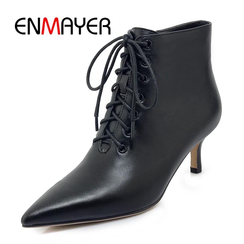 Bolso Invierno 34 Encaje Punta Cuero Zyl1845 Genuino De Zapatos 39 Mujer Tamaño Botas Black white Enmayer Tobillo Mujeres q1dwCx84q