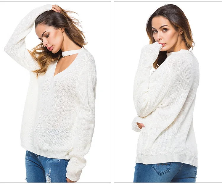 2018 Europe and the United States sexy women's V-neck sweater bottoming shirt deep neck V-neck sweater (8)