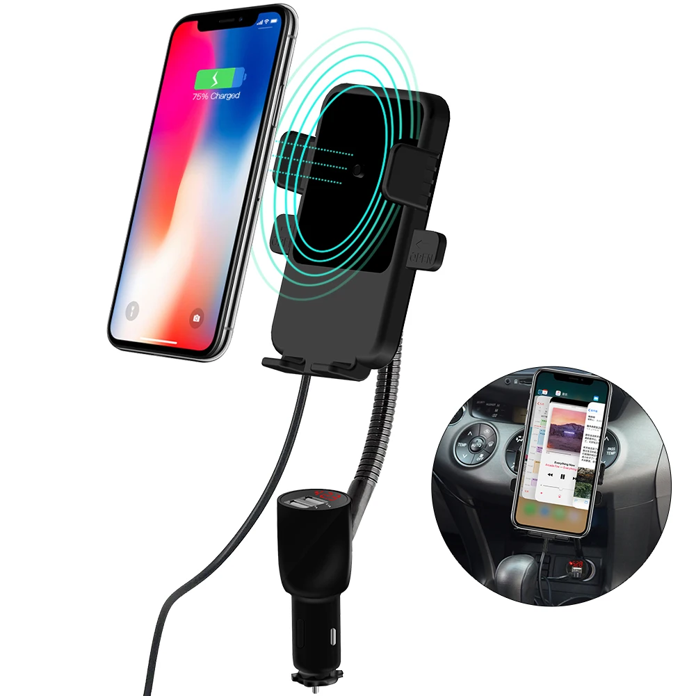 Двойное USB беспроводное зарядное устройство автомобильное крепление для samsung Galaxy Note 10 S10 iPhone 11 Pro Max автомобильный держатель прикуривателя Быстрая зарядка