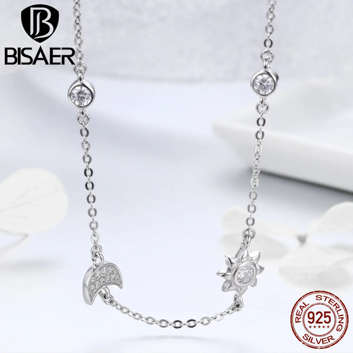

925 Sterling Silver Metal Choker Necklace Star And Moon Link Choker For Women Bijoux Fashion Chic Silver Jewelry GXN272