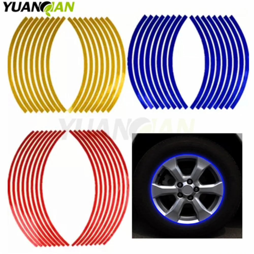 

Free Shipping 16 Strips Car Styling Motorcycle Automobiles Wheel Tire Sticker On Car Rim Tape Car Sticker Parking Accessories