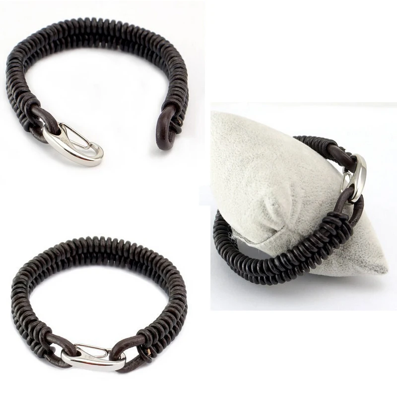BL03-1 Stainless Steel genuine leather bracelet bangle
