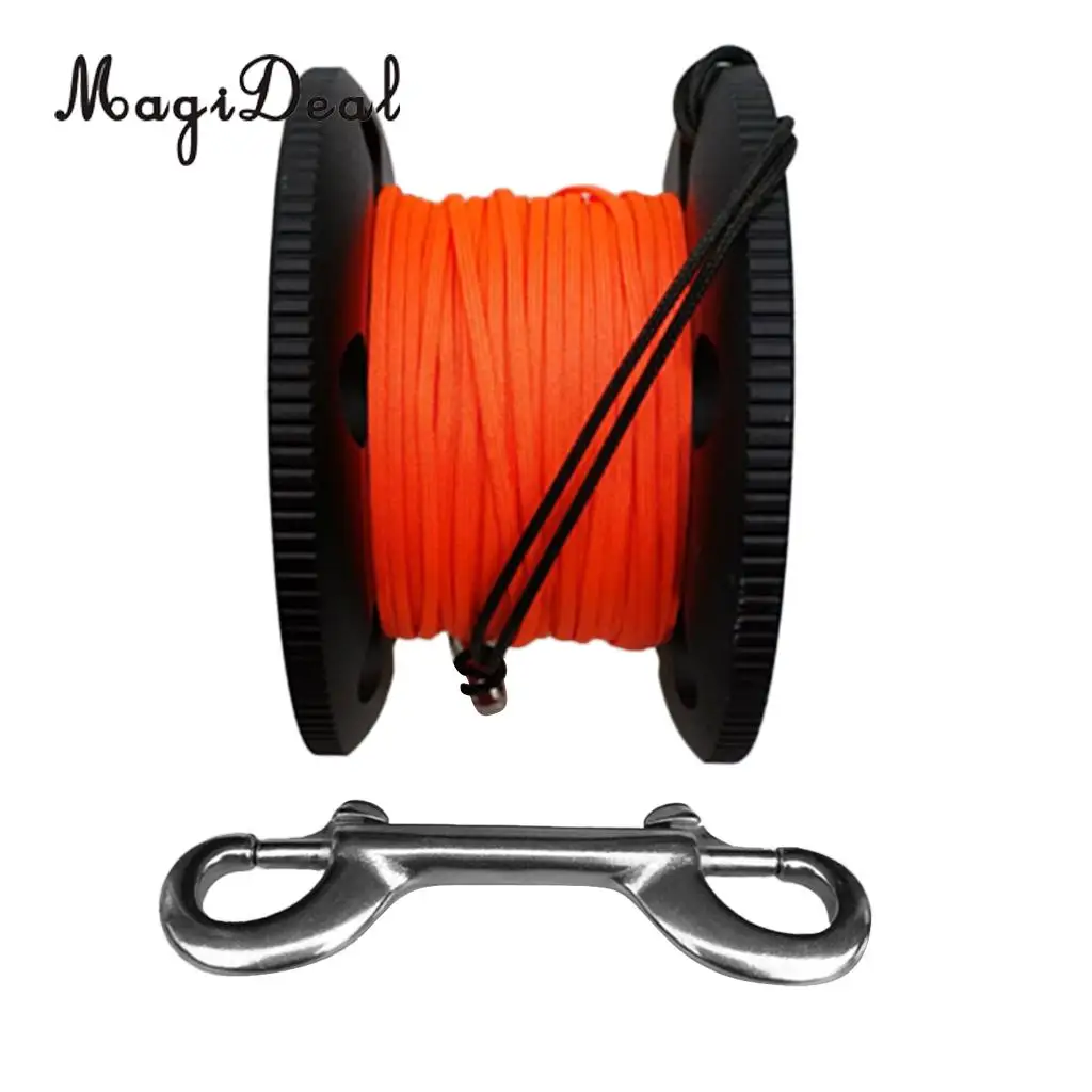 MagiDeal Scuba Diving Aluminium Finger Spool Reel Line Stainless Steel Snap Bolt Clip 20/30/50M Blue Purple Black