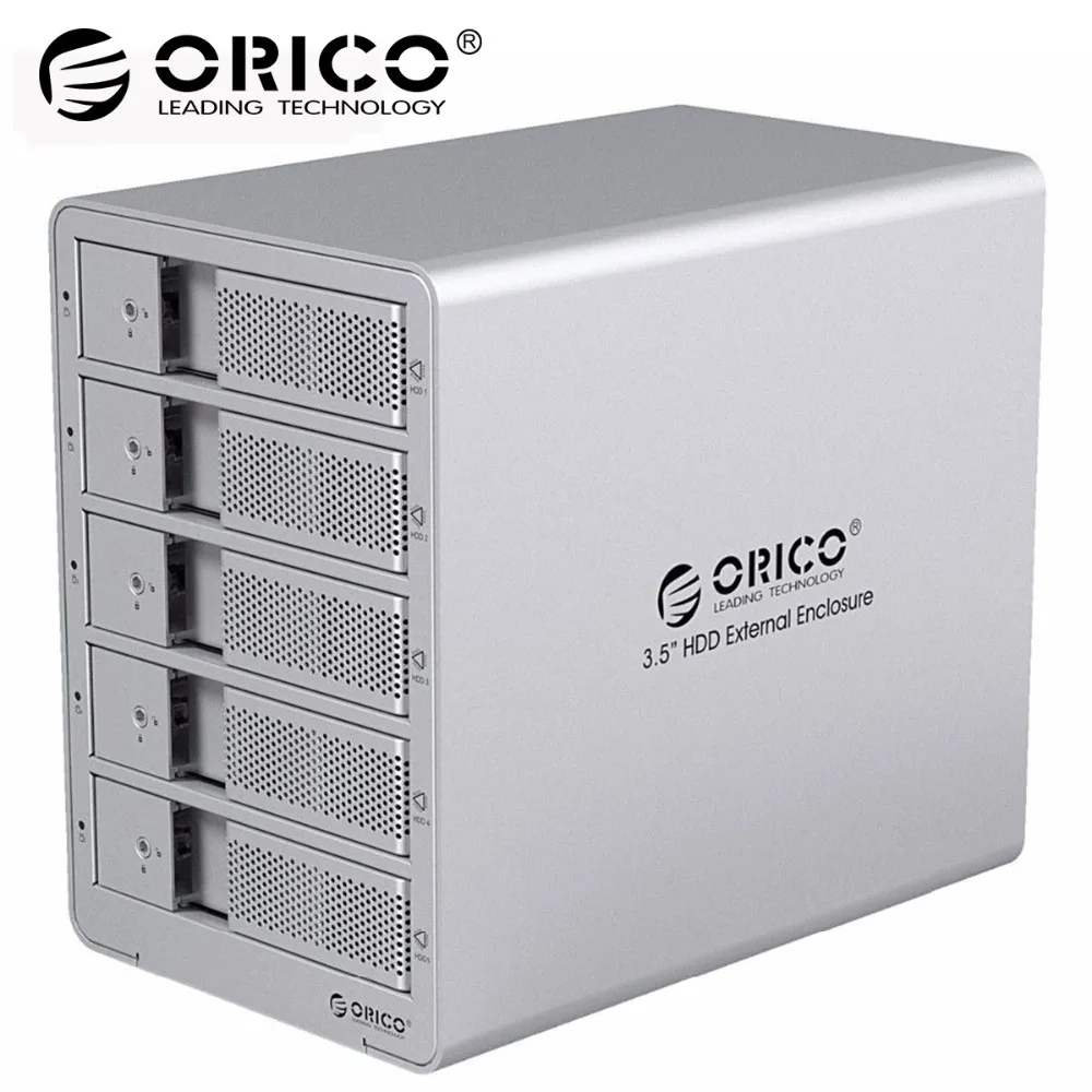 

ORICO Aluminum 3.5inch 5 bay USB3.0 to SATA HDD Case Tool Free HDD Enclosure 5bay HDD Docking Station Case Silver(9558U3)