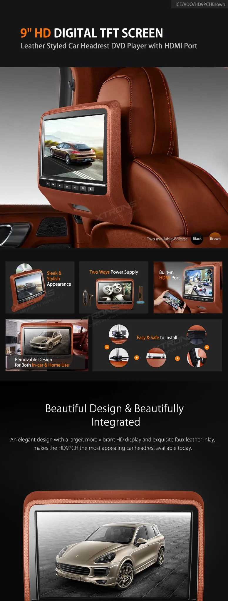 Perfect 2*9" Leather Style Brown Color Headrest Car DVD Headrest DVD Headrest Monitor DVD with HDMI Port & 2 IR/FM Headphone Included 1 Perfect 2*9" Leather Style Brown Color Headrest Car DVD Headrest DVD Headrest Monitor DVD with HDMI Port & 2 IR/FM Headphone Included 1