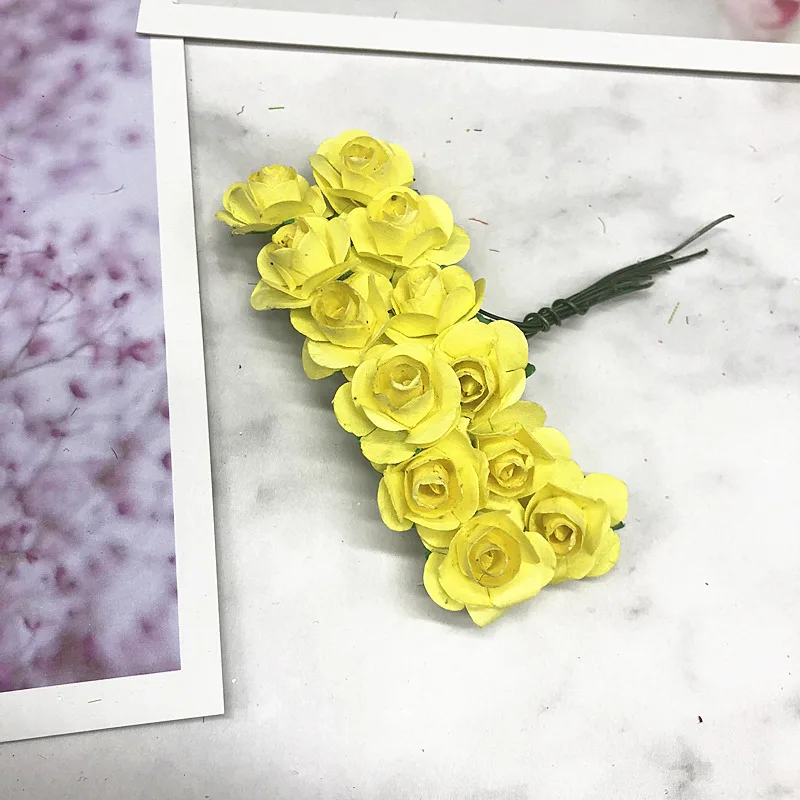 HINDJEF 144 шт/2 см искусственные букеты роз свадебные бумажные цветы украшения DIY wreath collage искусственные цветы - Цвет: yellow