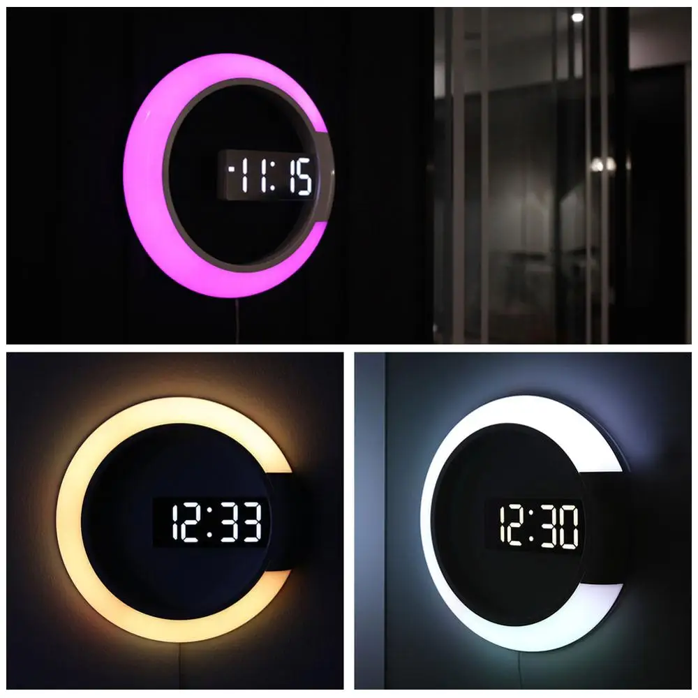 

Petanpy Modern LED wall clock Digital Table Clock Alarm Modern Design Nightlight For Home Living Room Decorations