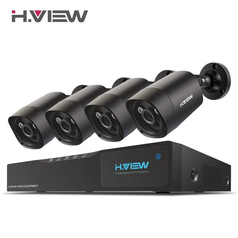  H.View 4mp CCTV Surveillance Kit 4mp Security Camera System 4 ch DVR 1080P 2K Video Output Kit CCTV - 32822277370