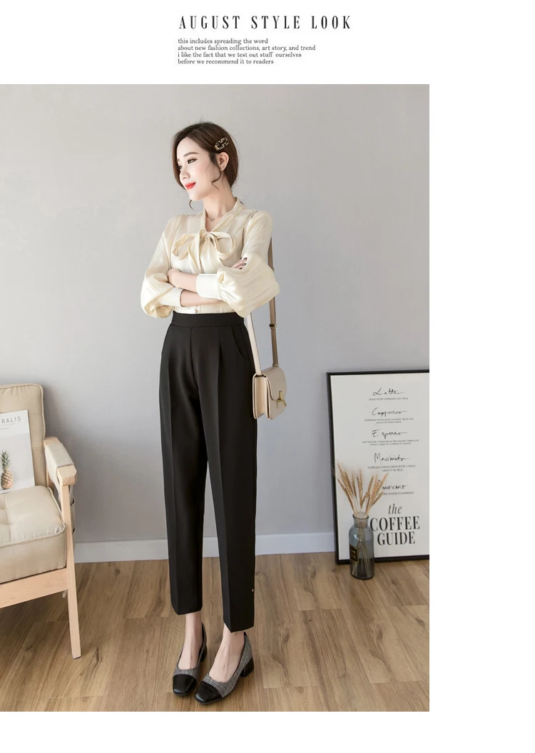 Удобные повседневные женские штаны-шаровары, корейские элегантные черные брюки с разрезом для сигарет, большие размеры, офисный костюм, брюки, брюки