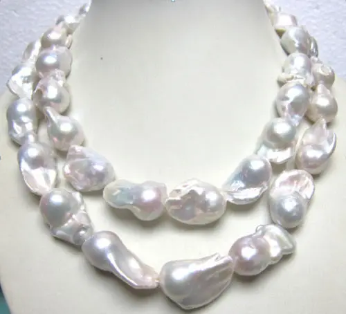 

huij 001211 SOUTH SEA GENUINE WHITE BAROQUE PEARL NECKLACE 34 INCH