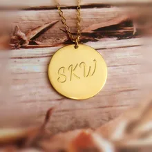 Solid Silver 1″ Disc Necklace Personalized Engraved Three Initals Letter Name Round Pendant Custom BFF Souvenir Gift