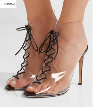 

2019 fashion women PVC boots thin heel boots women ankle booties lace up boots ladies dress shoes peep toe botas