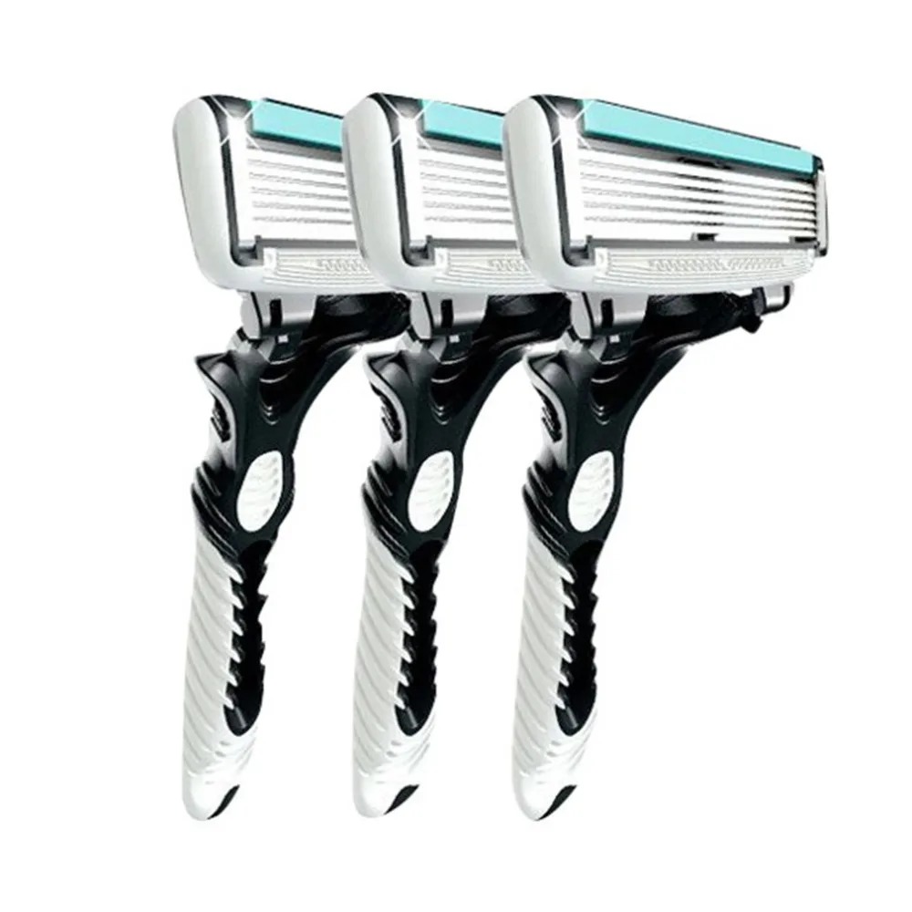 

3Pcs Men Razor Safety Traditional Classic 6 Layers Shaving Hair Blade Razor Manual Stainless Steel Shaving Hair Blade