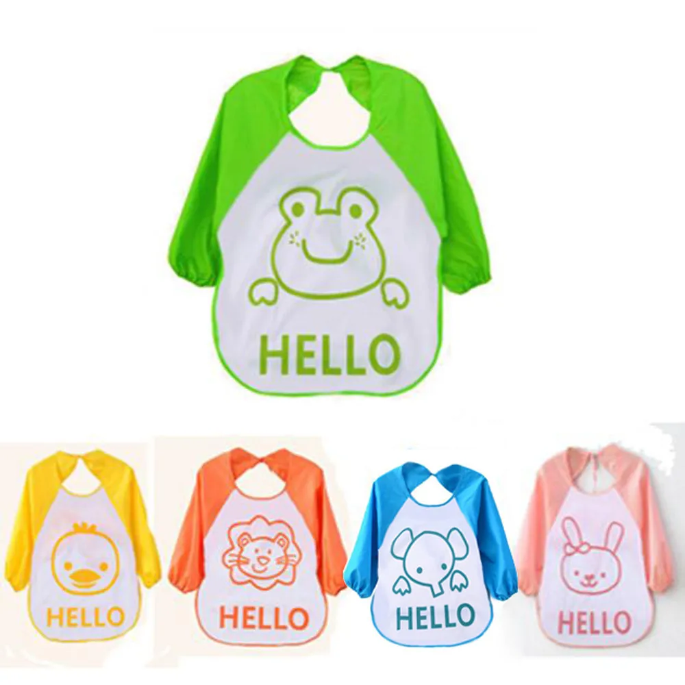 

1PCS Cute Plastic Soft Baby Waterproof Bibs Cartoon Translucent for Kids Baby Kids Child Long Sleeve Feeding Burp Cloths