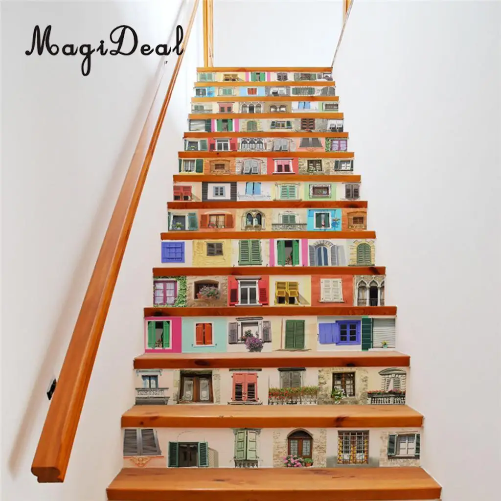 13Pcs 3D DIY Tile Stairs Stickers Removable Waterproof Wallpaper Stickers Self-adhesive Stair Riser for Stairway or Home Decor