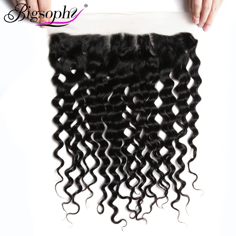 Bigsophy Malaysian Deep Wave Closure 13x4 Human Hair EarTo Ear Lace Frontal Closure Human Remy Hair 8\