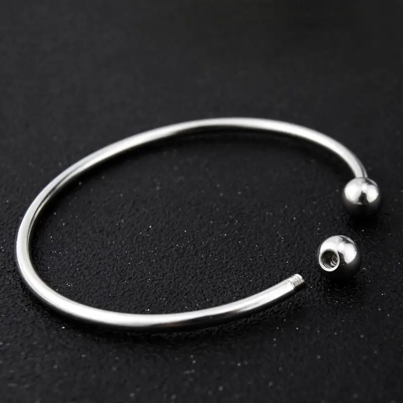 10pcs/lot Stainless Steel Minimalist Unisex Torque Cuff Bangle with Remove Beads Ends Charms Bracelet Bangles Gift SL-021*10