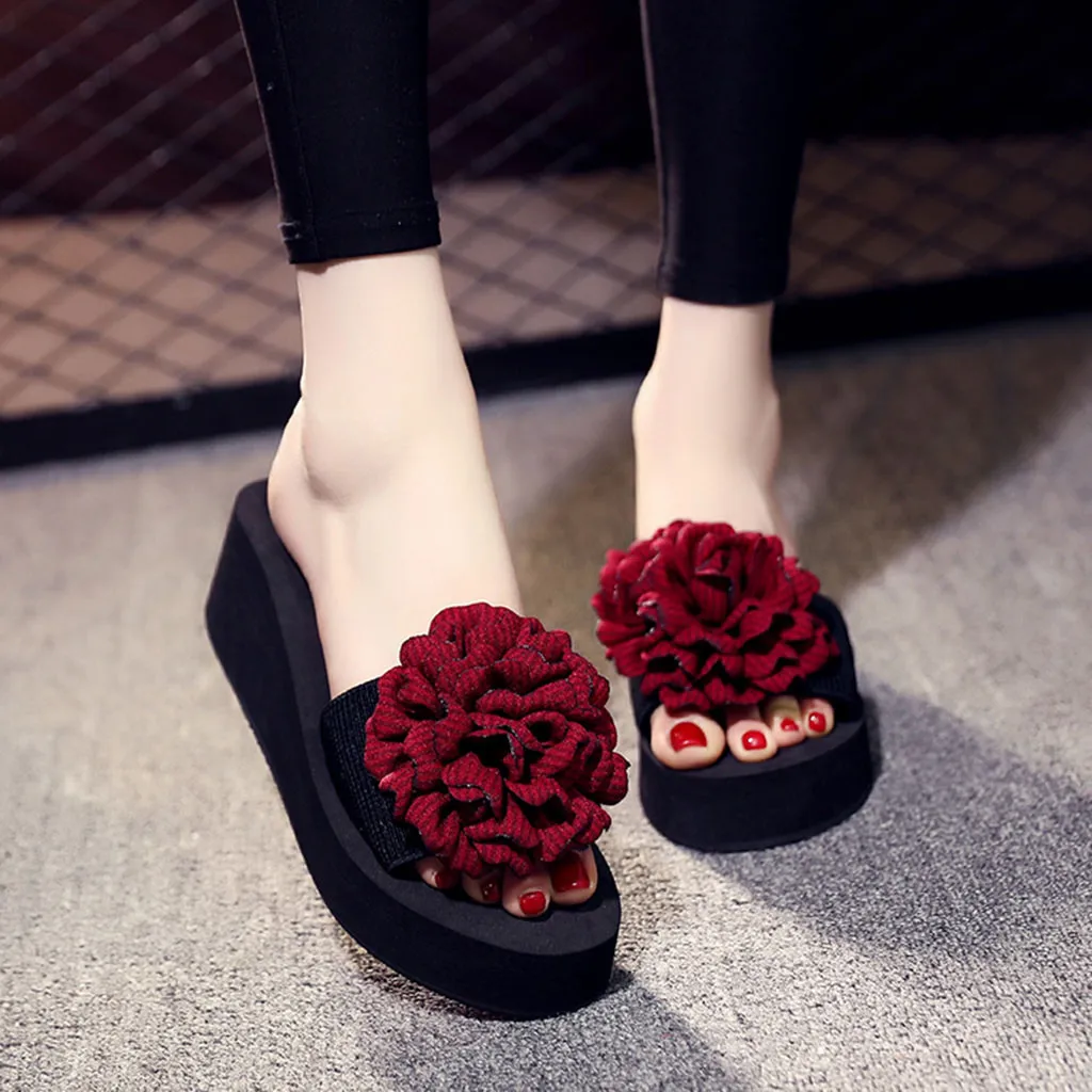 

2019 New Summer Woman Shoes Platform Bath Slippers Wedge Beach Flip Flops High Heel Slippers For Women Home Eva Ladies Shoes 15