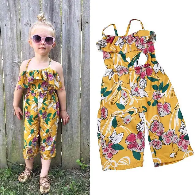 

2017 Hot Summer Baby Girls Sleeveless Floral Bodysuit Overalls Outfits Fashion