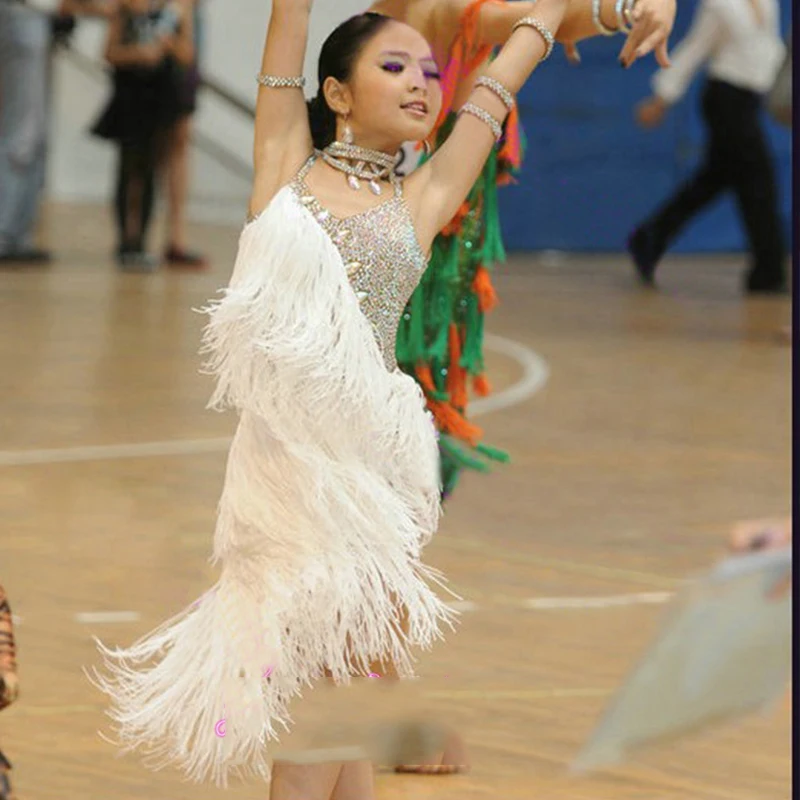 

New Latin Dance Dress Kids Dresses For Girls Yellow vs Blue Lace Cha Cha Flamengo Tango Salsa Dress Competitive Dance Dress BL04