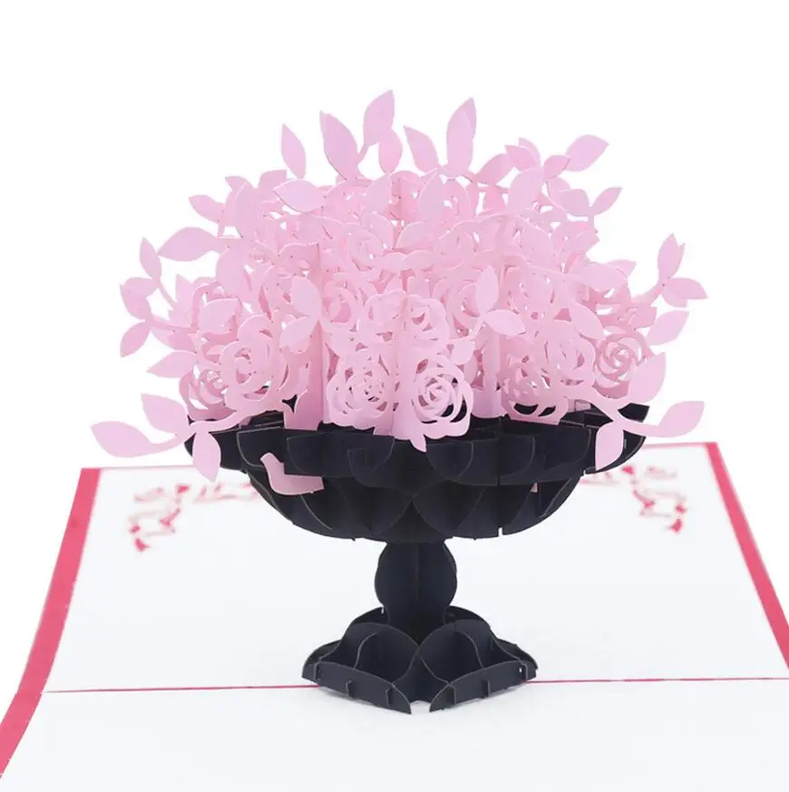  10pcs Handmade Kirigami Origami Rose Flower Vase 3D Pop UP Greeting Cards Invitation card For Weddi - 32977909745
