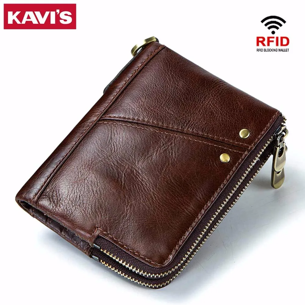 

KAVIS Rfid Genuine Leather Wallet Men Small Walet Portomonee Male Cuzdan Mini Coin Purse PORTFOLIO Card Holder Zipper Vallet Boy