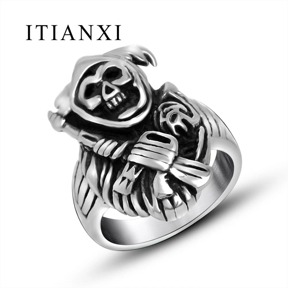 ITIANXI Joker Cincin Tengkorak Pria Punk Sepeda Perhiasan Geng Motor