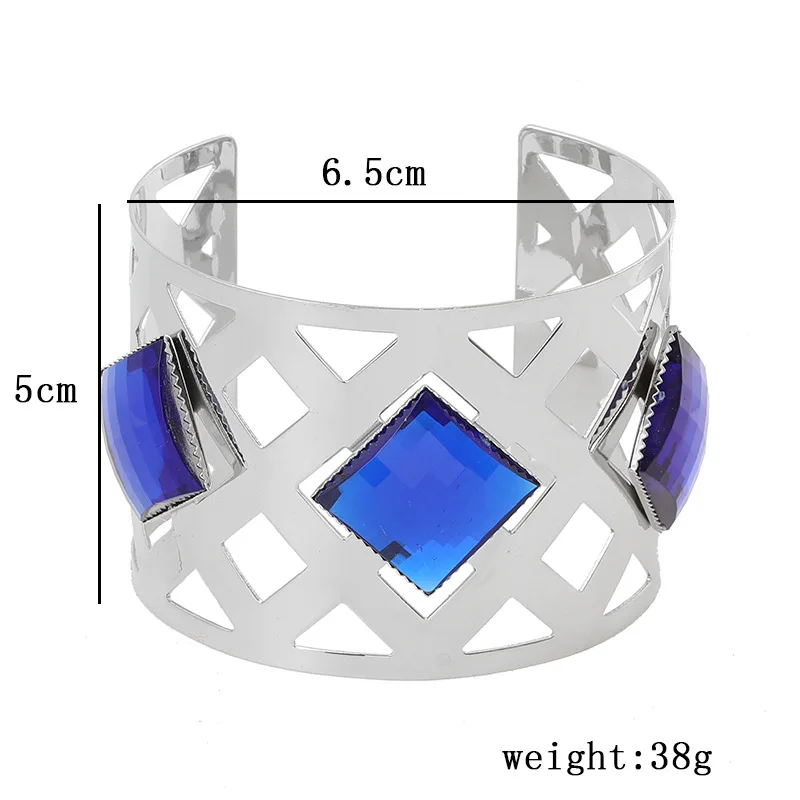 LZHLQ трендовый покрытие металлом широкий браслет Макси открытие круглые украшения с синим камнем браслет женский геометрический полый браслет из манжеты