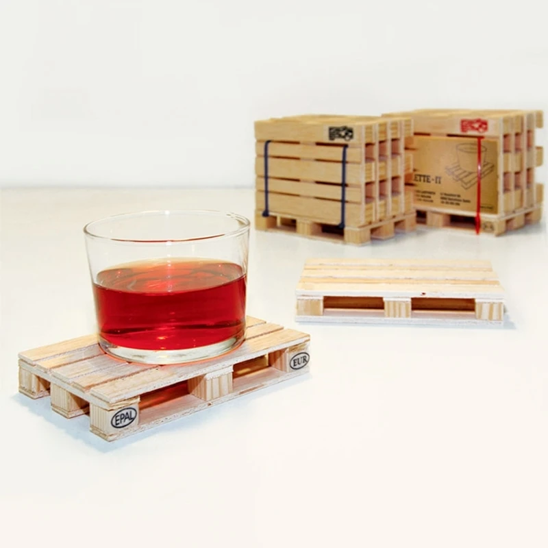 4Pcs Set Coasters Crate Cup Pallet Protective Mug Mat Cute Wood Retro Holder Cute Mini Wooden