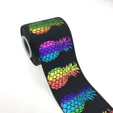 100 ярдов " 75 мм черный с радужным ананасом голографическая покрытая фольгой напечатанная лента grosgrain принимаются на заказ