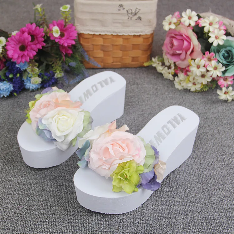 Womens New Handmade Flowers White Flip Flops Wedges Shoes Online Sale Slipper Beach Sandals Cheap48