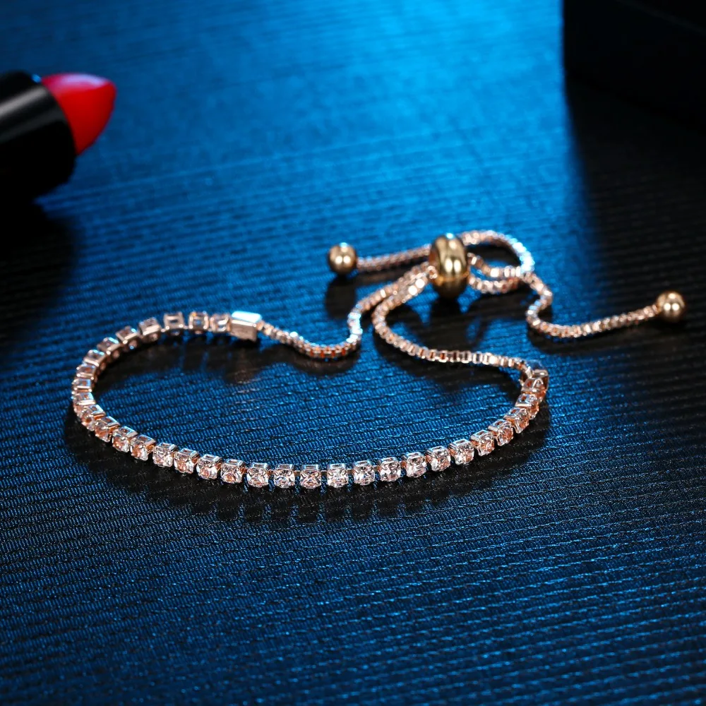 VKME круглый прямой браслет женский серебряный розовый золотой кубический цирконий браслет и браслет женские свадебные ювелирные изделия