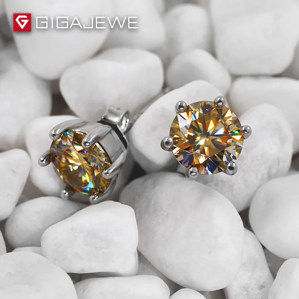 Серьги с 6 зубцами GIGAJEWE Moissanite золотистые круглые серьги карат ювелирное изделие для подарка девушке|silver ear