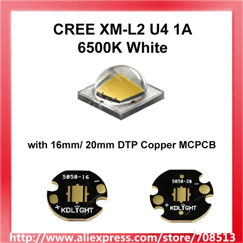 Новейший Cree XM-L2 U4 1A 6500K белый светодиодный излучатель-1 шт