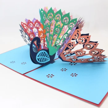 

3D Handmade 15*15cm Rainbow Tail Elegant Peacock Paper Greeting Cards PostCard Mother's Day Friend Birthday Creative Gift